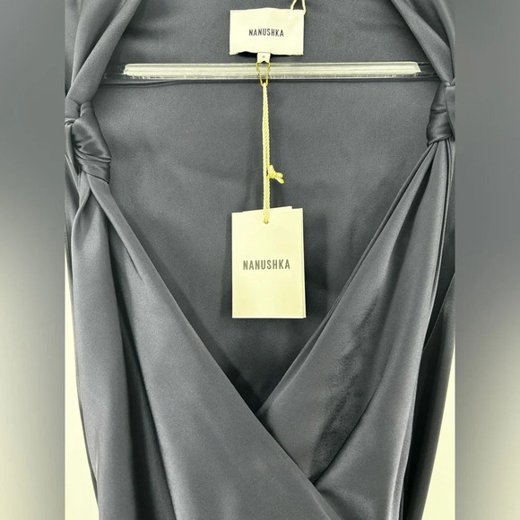 Nanushka Shanti Knot Detail Satin Midi Dress Sleeveless Wrap Navy Blue Size S - Picture 6 of 14